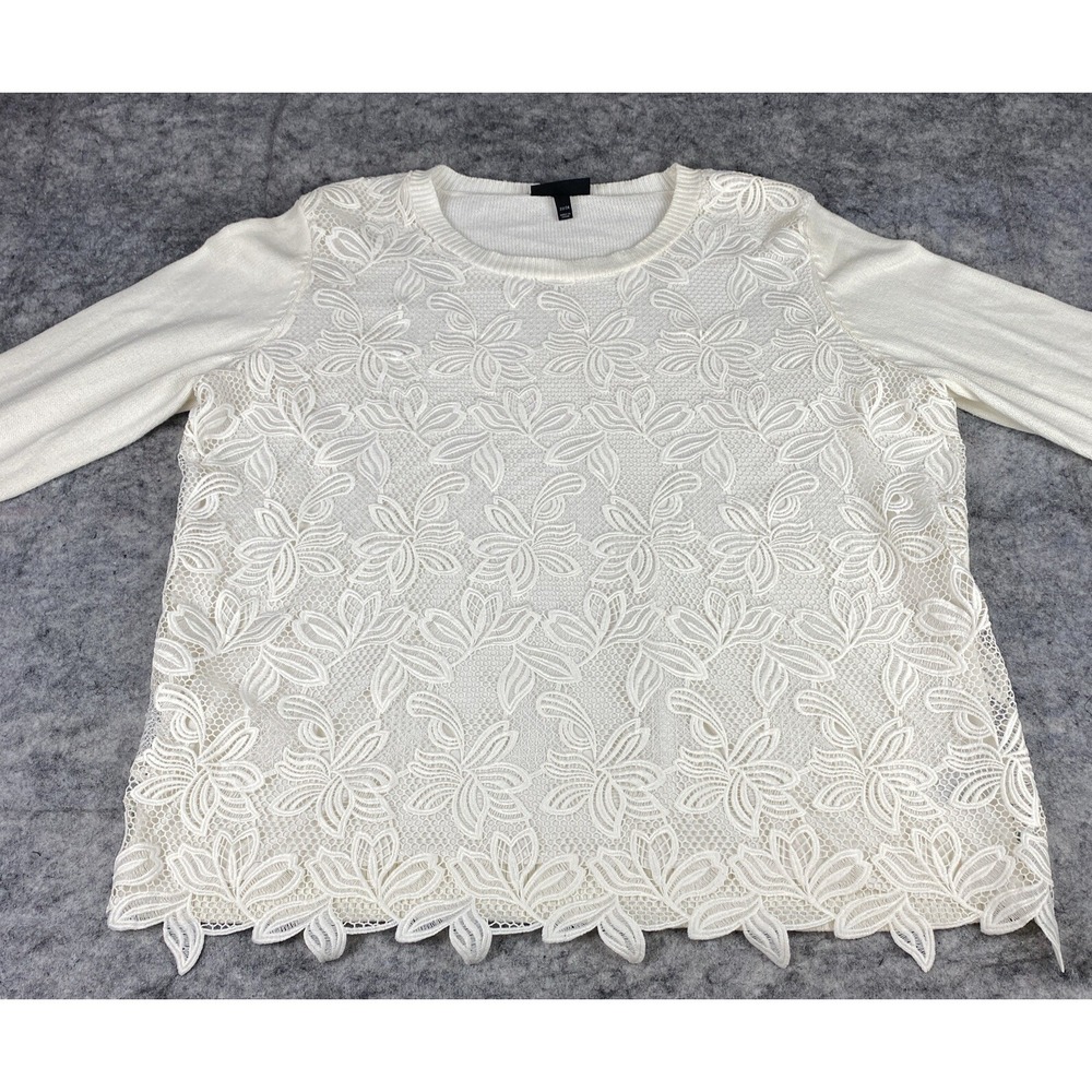 Lane Bryant Women's 22/24 White Cream‎ Sweater Floral Lace Front Cozy Elegant